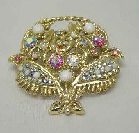 1950s Large AB Diamante Flower Basket Gold Brooch WOW