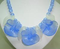 £40.00 - 1970s Amazing Chunky Blue and Clear Lucite Flower Statement Necklace 