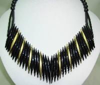Vintage 60s Black and Gold Lucite Plastic V Shaped Statement Necklace