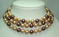 £35.00 - 1980s Long Gold Brown  Glass Faux Pearl Bead Necklace 