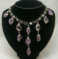 Vintage 50s Real Amethyst Drop Silver Star Necklace WOW