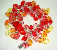 Signed Tosh Red Pink Orange Lemon Lucite Bead Cluster Charm Bracelet