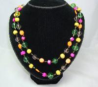 £68.00 - Vintage 30s Art Deco Pink Orange Green Glass Bead Flapper Necklace