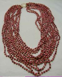 1950s Amazing 12 Row Red Pink Gold Lucite Bead Necklace