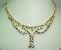 Vintage 50s Sparkling AB Diamante Cascade Tassel Drop Necklace 