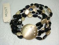Quality Signed Monet Five Row Black and Gold Bead Diamante Bracelet 