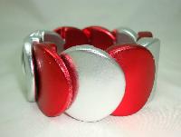 £14.00 - Eye Catching Wide Metallic Red and Silver Circle Stretch Bracelet Fab!
