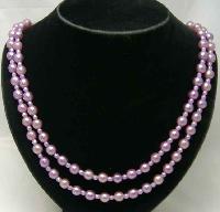 50s 2 Row Lilac Faux Pearl Bead Necklace Diamante Clasp
