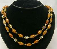 1950s 2 Row Caramel Glass & AB Crystal Bead Necklace