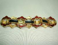 £26.00 - 1980s Signed Avon Black and Gold Enamel Fancy Link Goldtone Bracelet