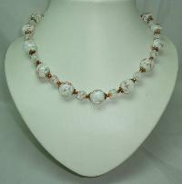 Vintage 30s Venetian Sommerso White and Gold Art Glass Bead Necklace 