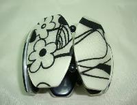 £18.00 - Wide Black and White Abstract Floral Design Acrylic Cuff Bracelet Fab!