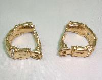 Vintage 80s Half Hoop Diamante Gold Chain Link Design Clip On Earrings