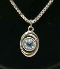 £26.00 - 1970s Quality Real Silver Blue Topaz Pendant & Chain