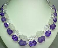 Vintage 50s 2 Row Purple & Clear Lucite Bead Necklace