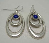 £27.00 - Vintage 70s Fabulous Heavy Oval Sterling Silver Lapis Lazuli Earrings