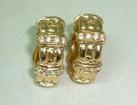 £11.00 - Vintage 80s Half Hoop Diamante Gold Chain Link Design Clip On Earrings