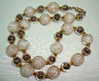£45.00 - Vintage 30s Art Glass Cream and Brown Gold Flecked Glass Bead Necklace