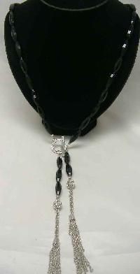 Vintage 80s Super Diamante BaubleTassel & Black Bead Necklace WOW