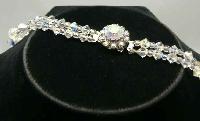 Vintage 1950s Two Row AB Crystal Glass Bead Necklace Diamante Clasp