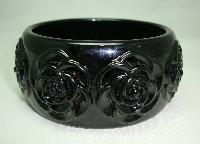 £14.00 - Fabulous Chunky Wide Black Carved Roses Plastic Bangle Statement Piece