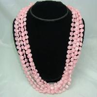 Vintage 50s Fab 6 Row Graduating Pink Lucite Bead Necklace Great Clasp