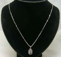 1970s Quality Real Silver Blue Topaz Pendant & Chain