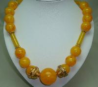 Vintage 50s Amazing Chunky Orange Amber Marble Lucite Bead Necklace 