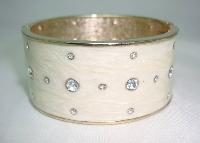 Vintage 80s Chic Wide Cream Enamel Diamante Cuff Bangle Bracelet