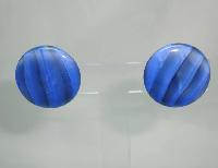 Vintage 40s Retro Semi Precious Blue Agate Button Clip On Earrings