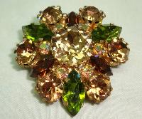 Vintage 50s Qualtiy Green Amber and AB Crystal Diamante Brooch Stunning!