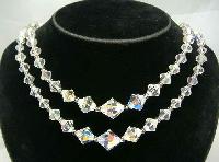 Vintage 1950s Two Row AB Crystal Glass Bead Necklace Diamante Clasp