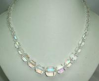 Vintage 30s Beautiful AB Crystal Glass Barrel Shaped Bead Necklace 