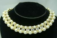 Vintage 80s Faux Pearl Bead & Diamante Choker Necklace