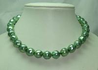 £14.00 - Vintage 50s Chunky Green Glass Faux Pearl Bead Necklace