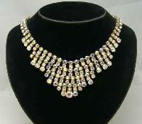Vintage 50s Sparkling AB Diamante Festoon Bib Gold Necklace WOW