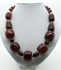 £15.00 - Vintage 70s STYLE Unusual Chunky Brown Moonglow Plastic Bead Necklace 54cms