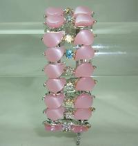 Vintage 50s Amazing Wide Pink Moonglow Lucite AB Diamante Bracelet 