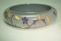 Designer Zsiska Grey Gold and Purple Flowers Birds Clear Lucite Bangle