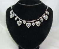 Vintage 50s Style Silver Heart Shaped Dangle Charm Necklace 