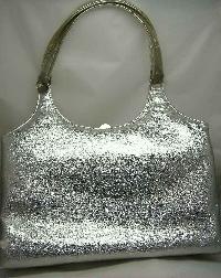 £36.00 - Vintage 60s Groovy Fab Oversize Silver Metallic Top Handle Handbag 