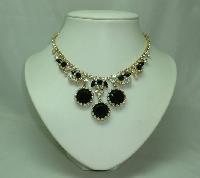 50s Spectacular AB Diamante Black Glass Stone Drop Elaborate Necklace