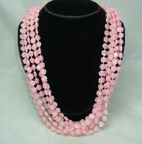 Vintage 50s Fab 6 Row Graduating Pink Lucite Bead Necklace Great Clasp
