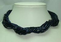 Vintage 80s Beautiful Peacock AB Multistrand Bugle Bead Glass Necklace