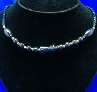 Vintage 80s Modernist Style Hematite & Gold Bead Choker Necklace