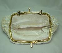 Vintage 50s Lovely Cream Sequin & Bead Evening Handbag 