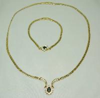 Vintage 80s Fab Blue & Clear Diamante Gold Necklace and Bracelet Set
