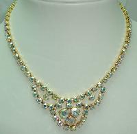 1950s Sparkling AB Diamante Gold Cascade Drop Necklace