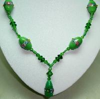 Vintage 30s Pretty Green Glass Wedding Cake Bead Dropper Necklace