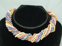 £18.00 - 1970s 5 Row Multicoloured Glass Bead Twist Necklace WOW